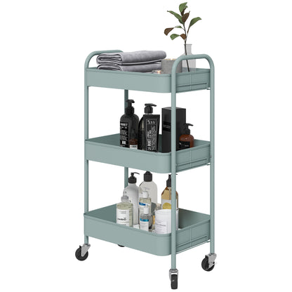 Rolling Utility Cart with Wheels Storage Cart with 3 Baskets and Steel Frame for Living Room Bedroom Office Kitchen 17.7x12x31.1 inches Light Blue