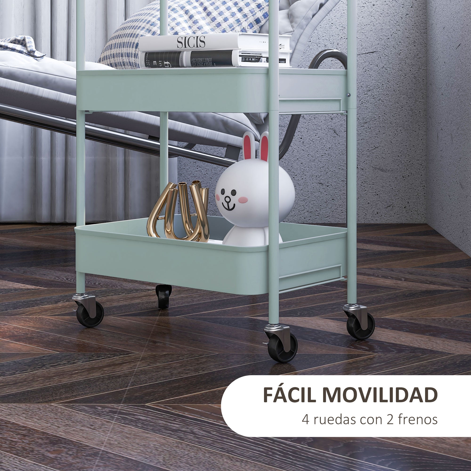 Rolling Utility Cart with Wheels Storage Cart with 3 Baskets and Steel Frame for Living Room Bedroom Office Kitchen 17.7x12x31.1 inches Light Blue