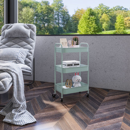 Rolling Utility Cart with Wheels Storage Cart with 3 Baskets and Steel Frame for Living Room Bedroom Office Kitchen 17.7x12x31.1 inches Light Blue