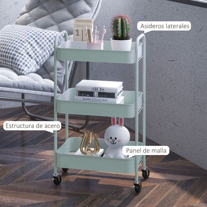 Rolling Utility Cart with Wheels Storage Cart with 3 Baskets and Steel Frame for Living Room Bedroom Office Kitchen 17.7x12x31.1 inches Light Blue
