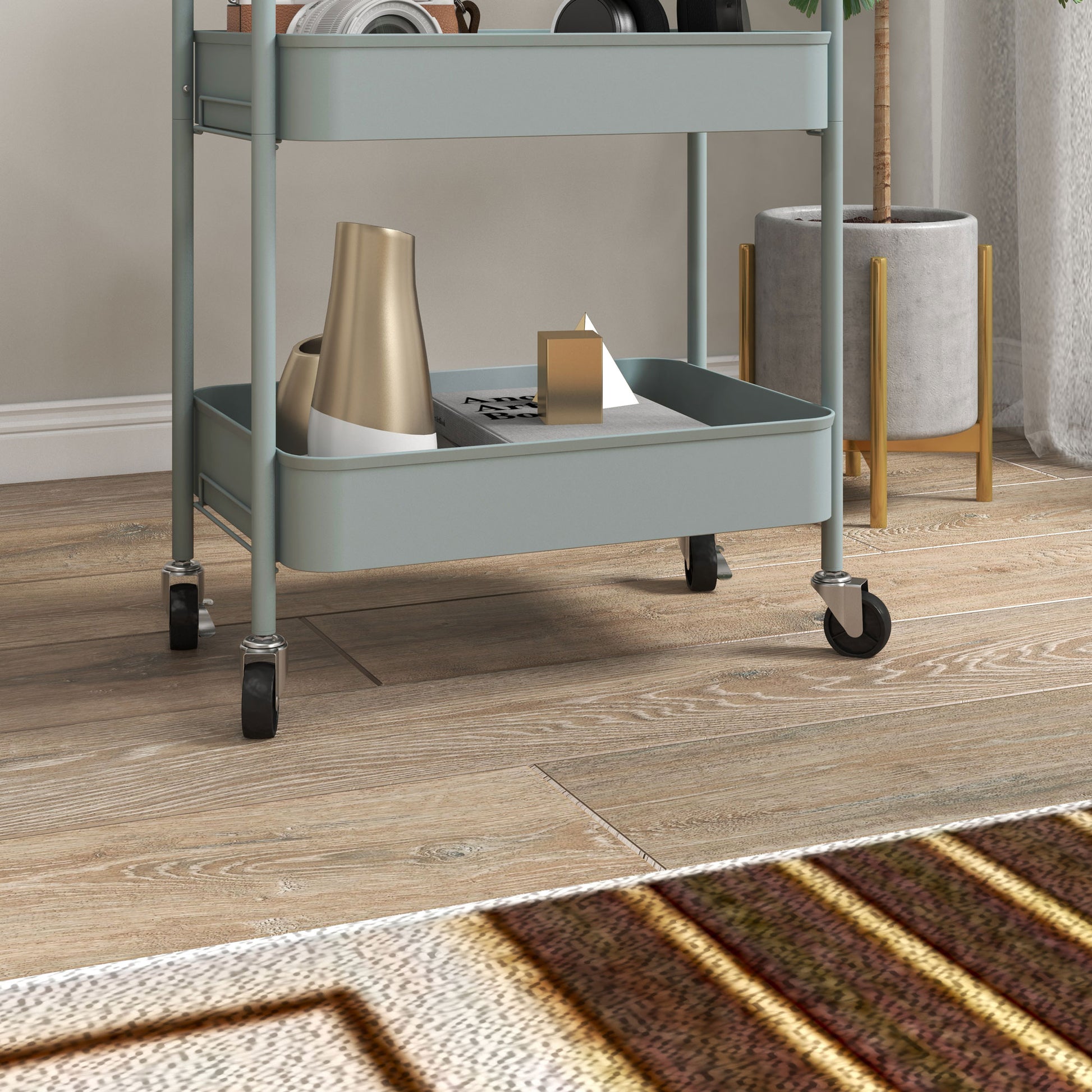 Rolling Utility Cart with Wheels Storage Cart with 3 Baskets and Steel Frame for Living Room Bedroom Office Kitchen 17.7x12x31.1 inches Light Blue