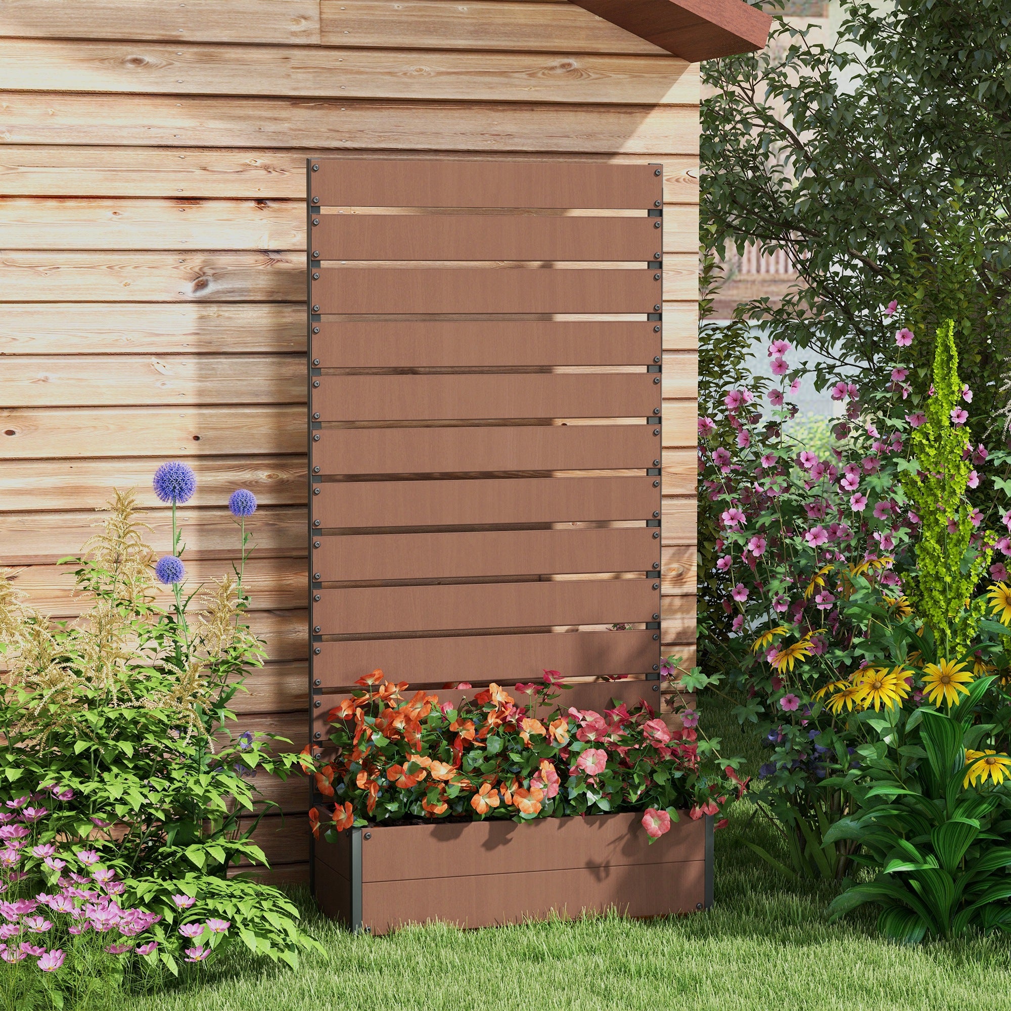 Planter Box with Trellis, Raised Garden Bed, Outdoor Planter for Climbing Plants, Rectangular Plant Pot for Balcony Terrace Patio, 90.5x38x180 cm, Brown