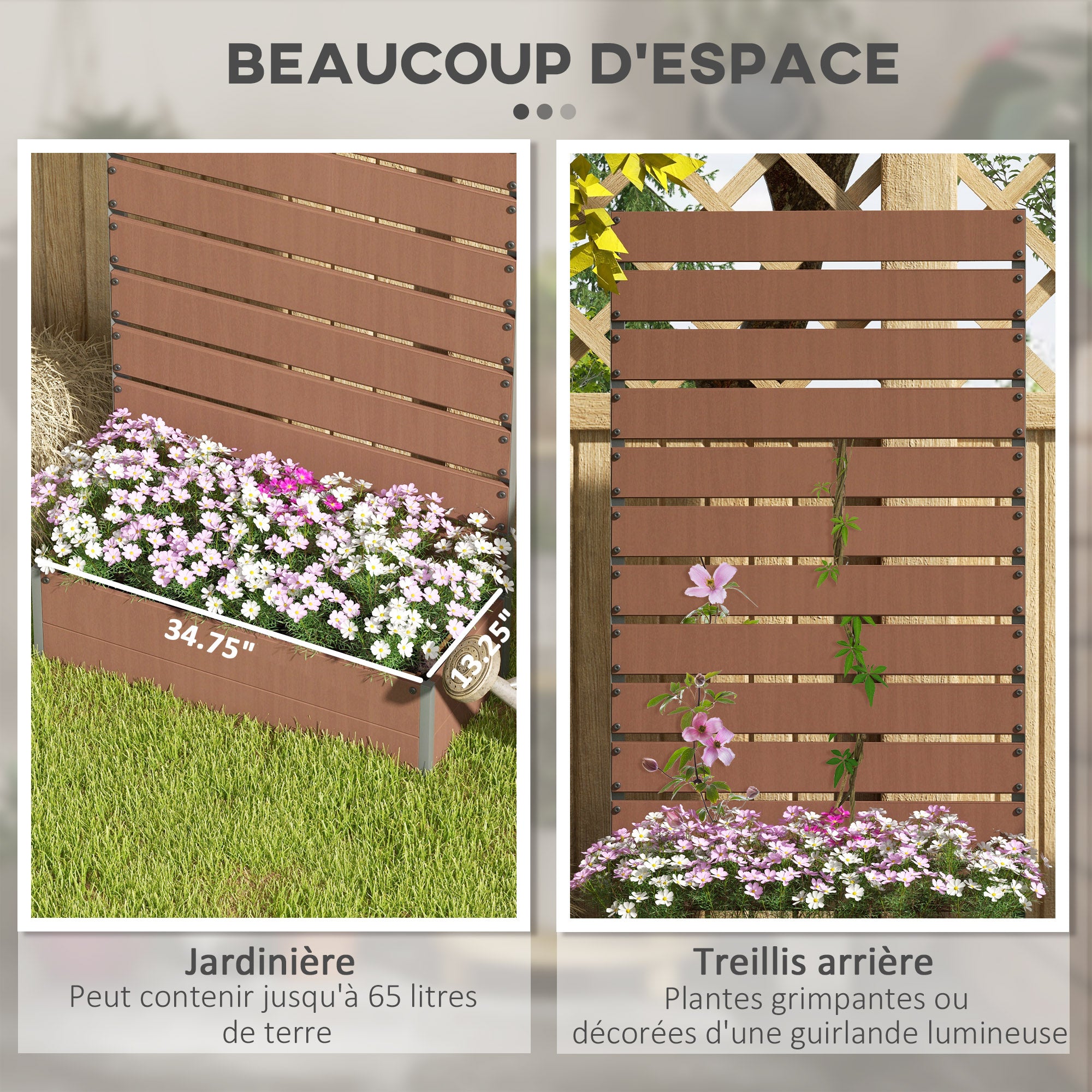 Planter Box with Trellis, Raised Garden Bed, Outdoor Planter for Climbing Plants, Rectangular Plant Pot for Balcony Terrace Patio, 90.5x38x180 cm, Brown