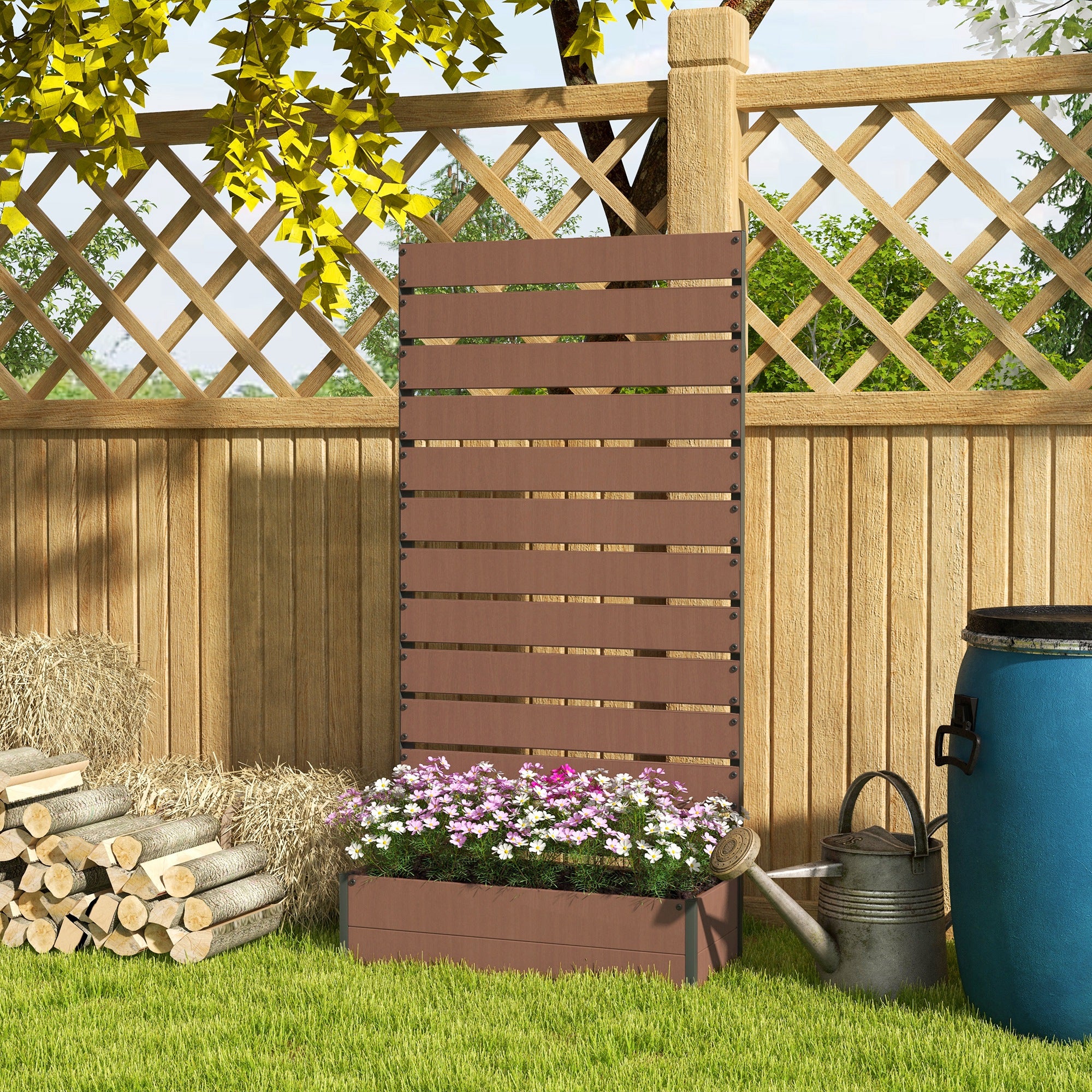 Planter Box with Trellis, Raised Garden Bed, Outdoor Planter for Climbing Plants, Rectangular Plant Pot for Balcony Terrace Patio, 90.5x38x180 cm, Brown