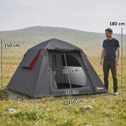 2-Person Camping Tent, 3000 mm Waterproof & Windproof Dome with 2 Doors, 2 Mesh Windows, 2 Side Windows, Carry Bag & Lantern Hook – Camping/Trekking/Travel