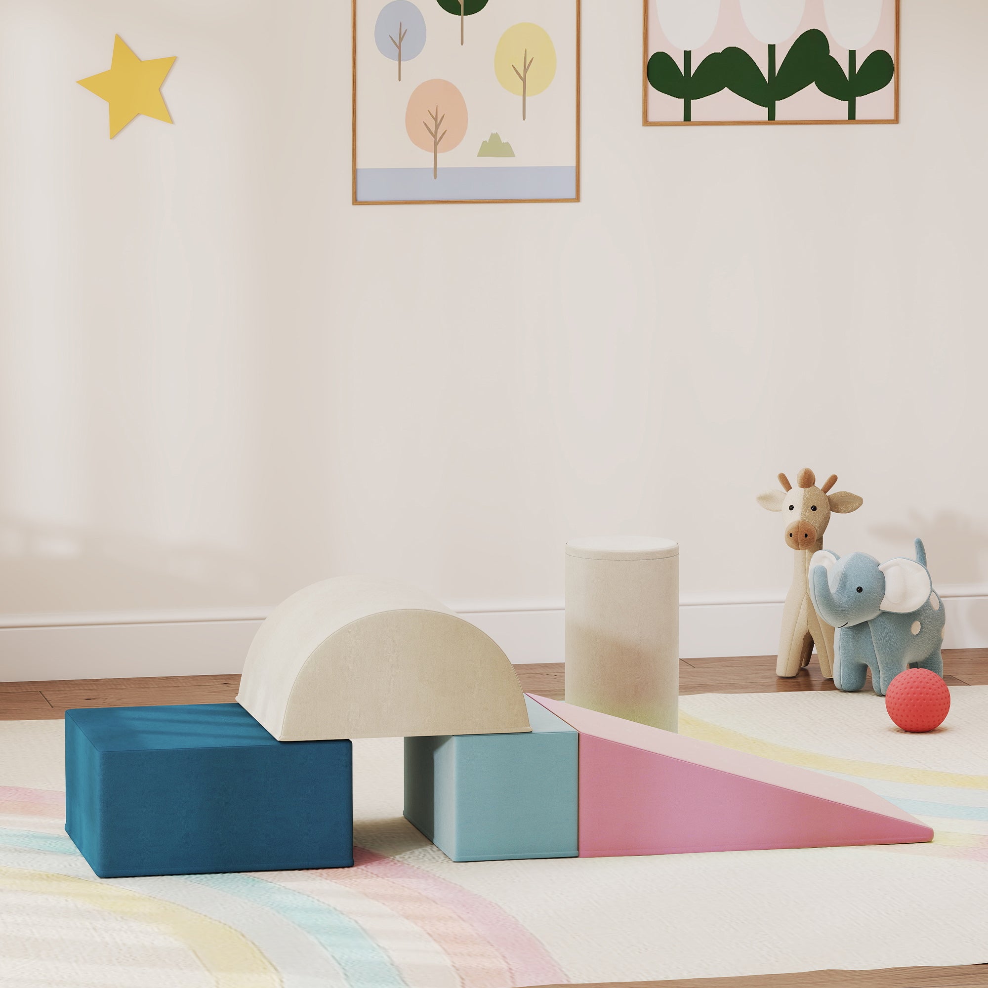 5-Piece Baby Motor Skills Play Course – Soft Foam Modules with Velvet Covers, Non-Slip Educational Blocks, Multicolor
