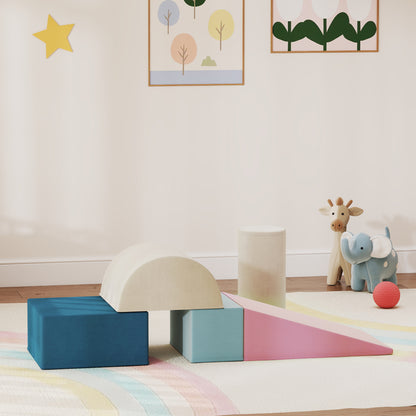 5-Piece Baby Motor Skills Play Course – Soft Foam Modules with Velvet Covers, Non-Slip Educational Blocks, Multicolor