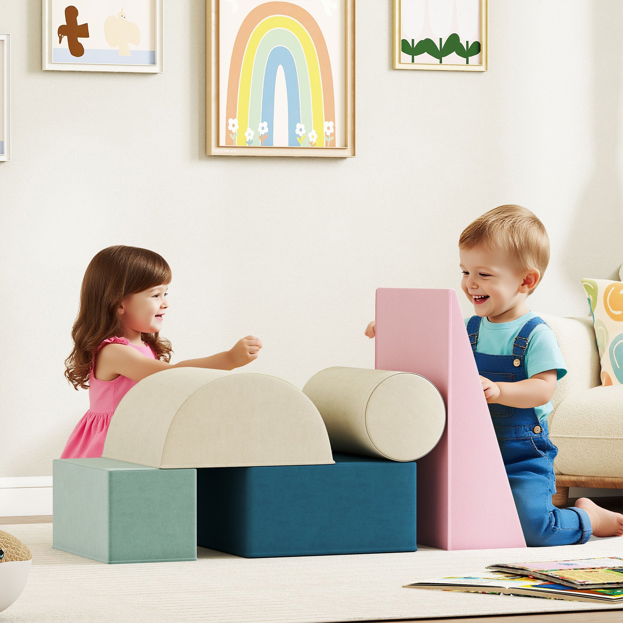5-Piece Baby Motor Skills Play Course – Soft Foam Modules with Velvet Covers, Non-Slip Educational Blocks, Multicolor