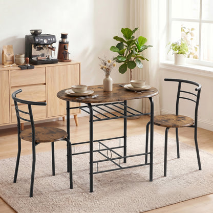 3-Piece Dining Set – 31.5 in Table with 2 Chairs & Shelf, Rustic Brown, Ideal for Small Spaces