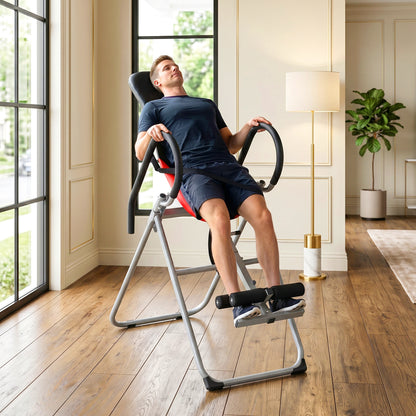 SPORTNOW Foldable Steel Inversion Table, 0–90° Adjustable, Adjustable Ankle Lock, Safety Strap, Non-Slip Feet, 265 lb (120 kg) Capacity