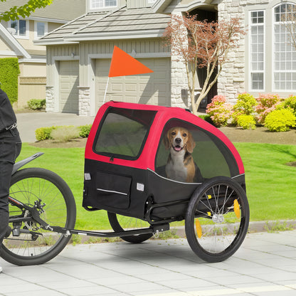 Foldable Dog Bike Trailer with Reflectors, Mesh Windows, Wheels, Door & Safety Flag — Red (up to 44 lb)