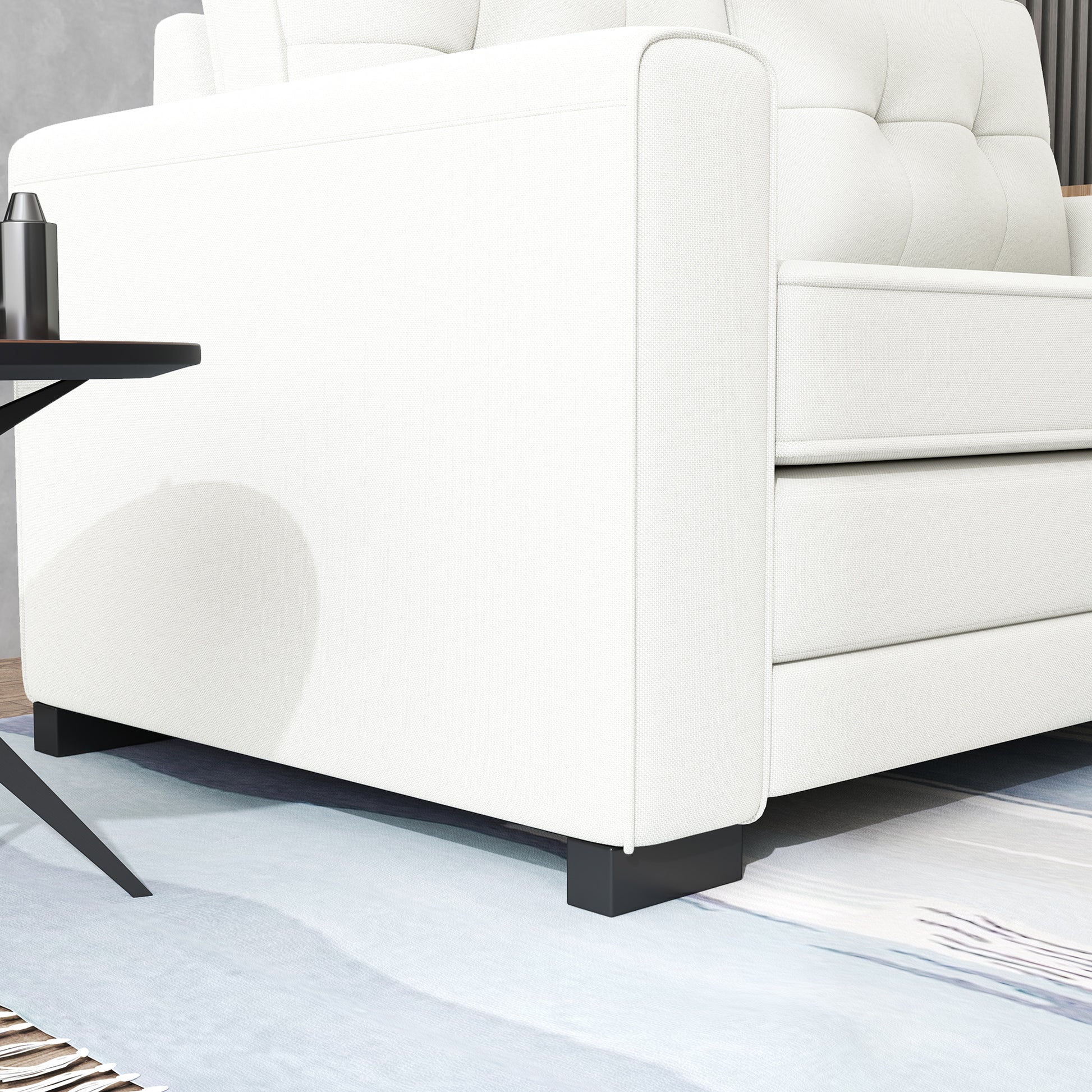 2-Seater Convertible Sofa Bed with Tufted Backrest, Cushions, and Foldable Mattress on Floor, Linen Effect Fabric Sofa for Living Room, Guest Room, 147.5 x 75 x 85 cm, White
