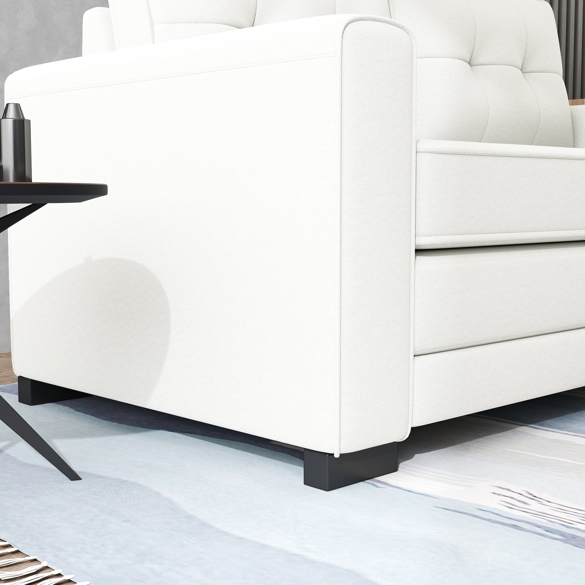 2-Seater Convertible Sofa Bed with Tufted Backrest, Cushions, and Foldable Mattress on Floor, Linen Effect Fabric Sofa for Living Room, Guest Room, 147.5 x 75 x 85 cm, White