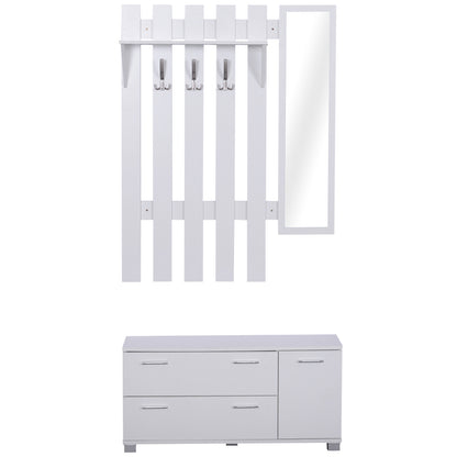 Entryway Set with Mirror Coat Rack and Shoe Cabinet Entryway Furniture with 3 Hooks Shelf and 2 Drawers for Hallway White