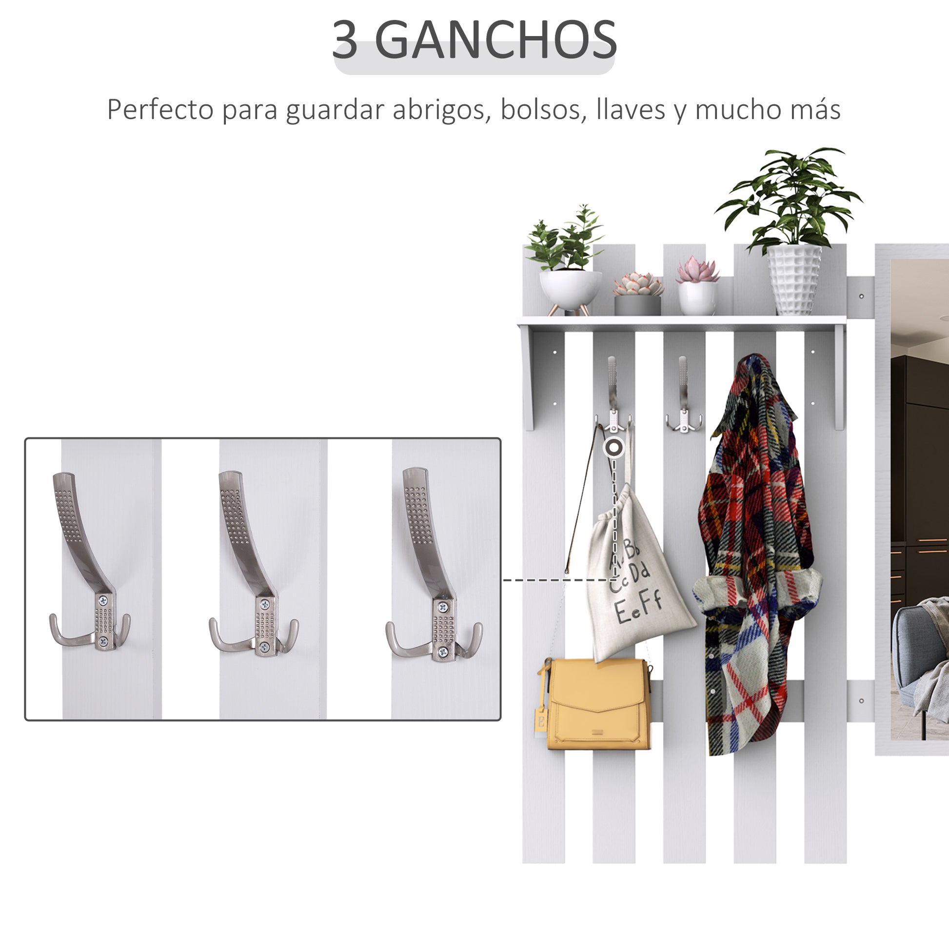 Entryway Set with Mirror Coat Rack and Shoe Cabinet Entryway Furniture with 3 Hooks Shelf and 2 Drawers for Hallway White
