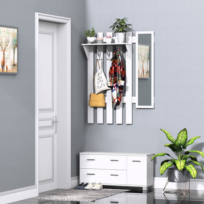 Entryway Set with Mirror Coat Rack and Shoe Cabinet Entryway Furniture with 3 Hooks Shelf and 2 Drawers for Hallway White