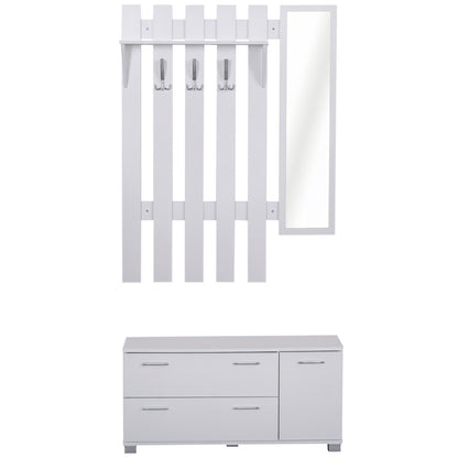 Entryway Set with Mirror Coat Rack and Shoe Cabinet Entryway Furniture with 3 Hooks Shelf and 2 Drawers for Hallway White