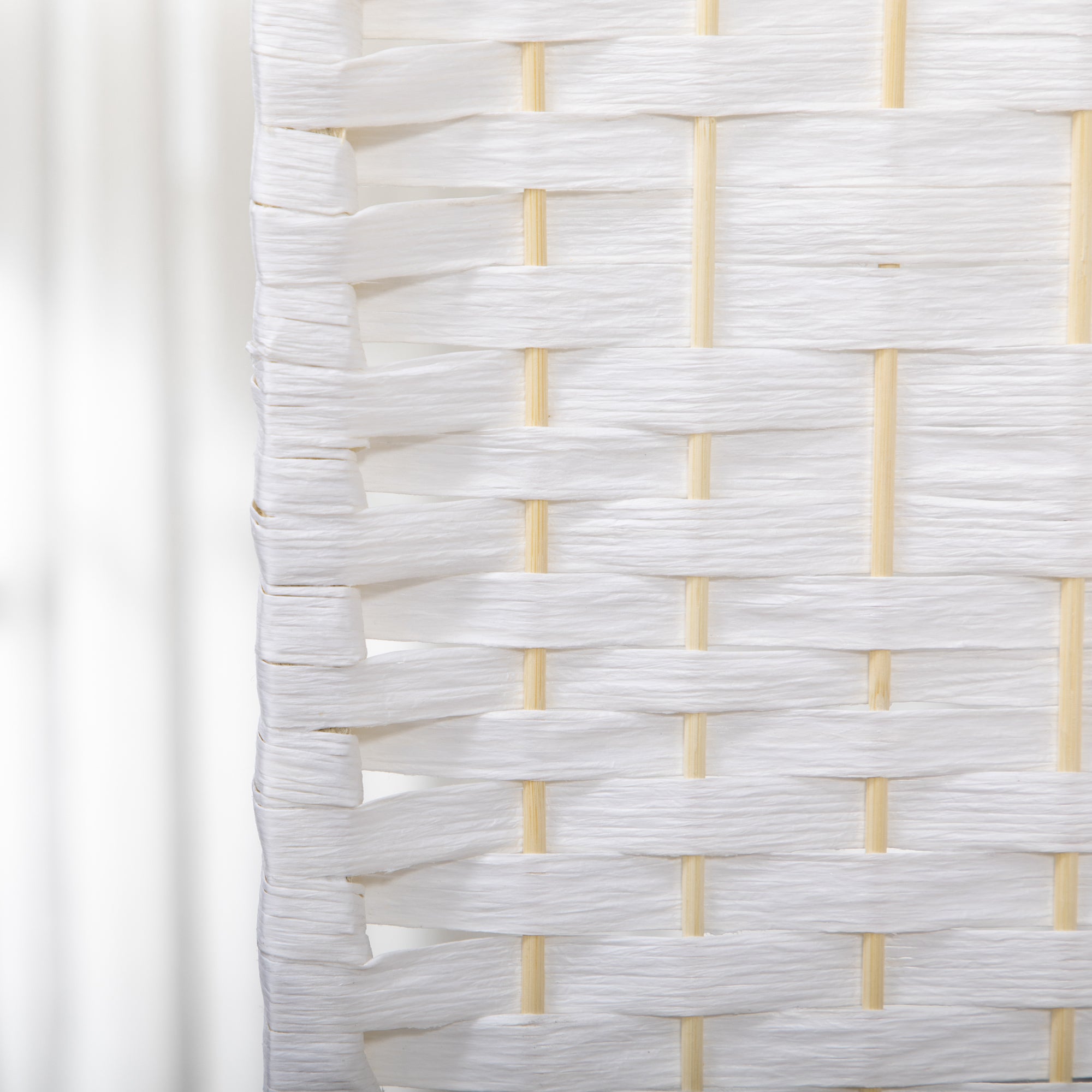 4 Panel Room Divider 160x170 cm Folding Room Separator with Paper Rope and Wood Frame Decoration for Bedroom Living Room White