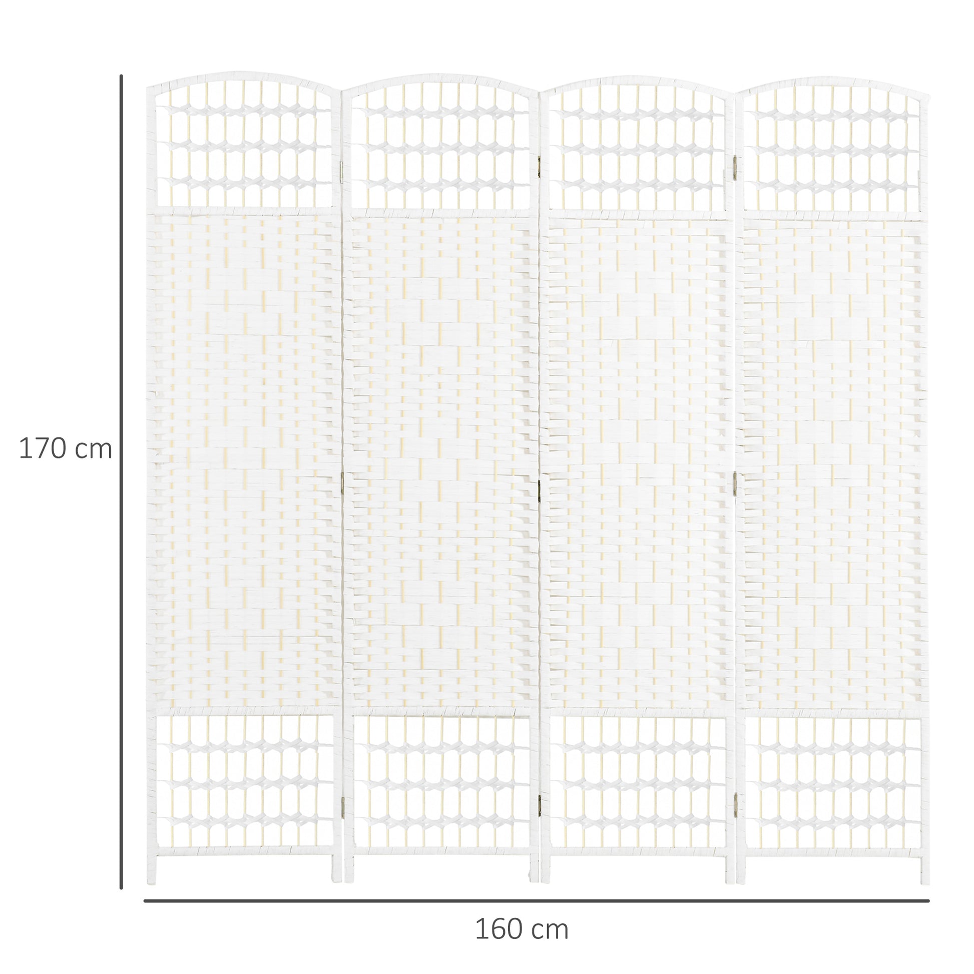 4 Panel Room Divider 160x170 cm Folding Room Separator with Paper Rope and Wood Frame Decoration for Bedroom Living Room White