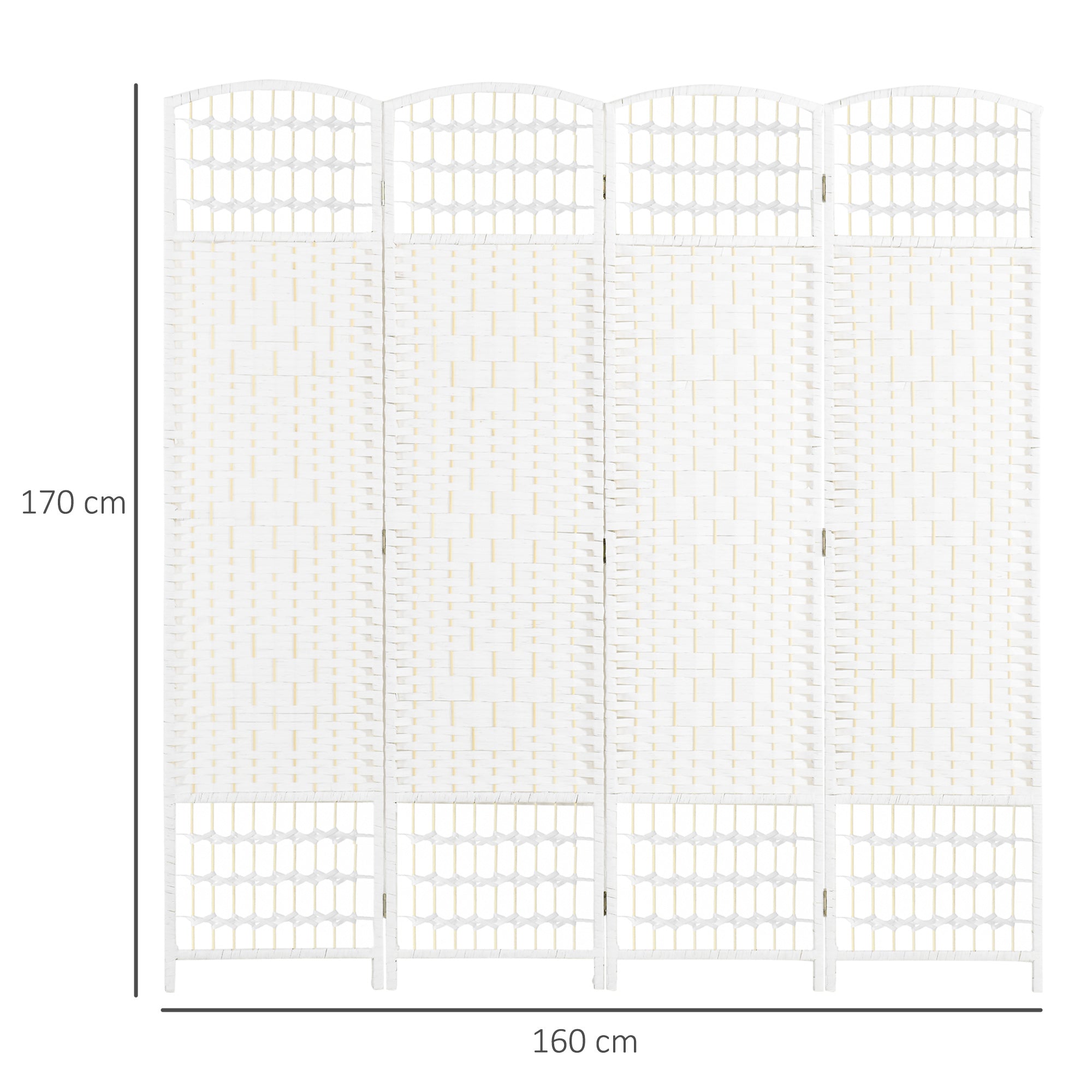 4 Panel Room Divider 160x170 cm Folding Room Separator with Paper Rope and Wood Frame Decoration for Bedroom Living Room White