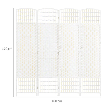 4 Panel Room Divider 160x170 cm Folding Room Separator with Paper Rope and Wood Frame Decoration for Bedroom Living Room White