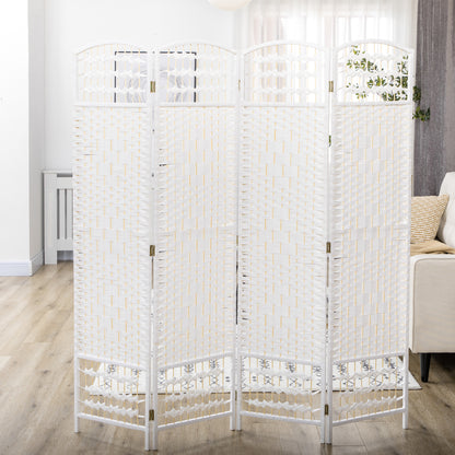 4 Panel Room Divider 160x170 cm Folding Room Separator with Paper Rope and Wood Frame Decoration for Bedroom Living Room White
