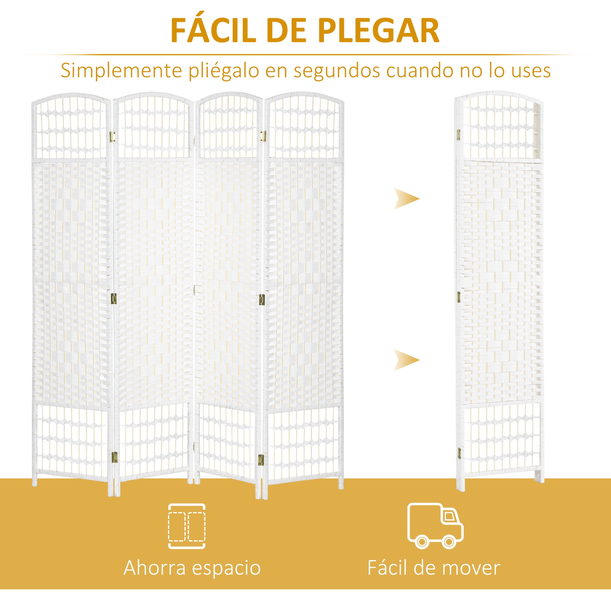 4 Panel Room Divider 160x170 cm Folding Room Separator with Paper Rope and Wood Frame Decoration for Bedroom Living Room White