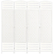 4 Panel Room Divider 160x170 cm Folding Room Separator with Paper Rope and Wood Frame Decoration for Bedroom Living Room White