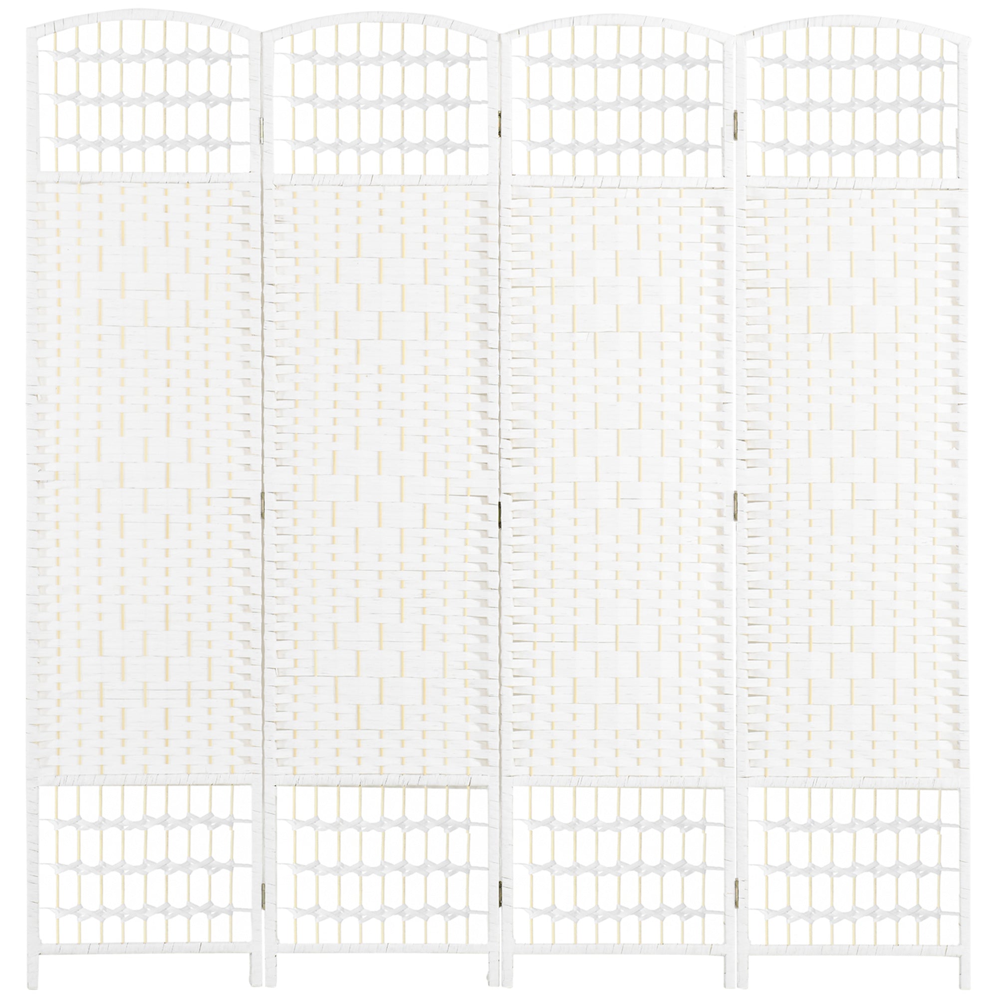 4 Panel Room Divider 160x170 cm Folding Room Separator with Paper Rope and Wood Frame Decoration for Bedroom Living Room White