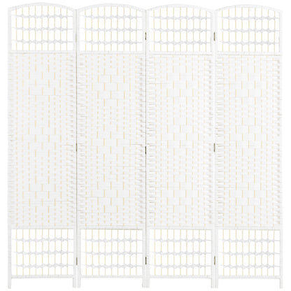 4 Panel Room Divider 160x170 cm Folding Room Separator with Paper Rope and Wood Frame Decoration for Bedroom Living Room White
