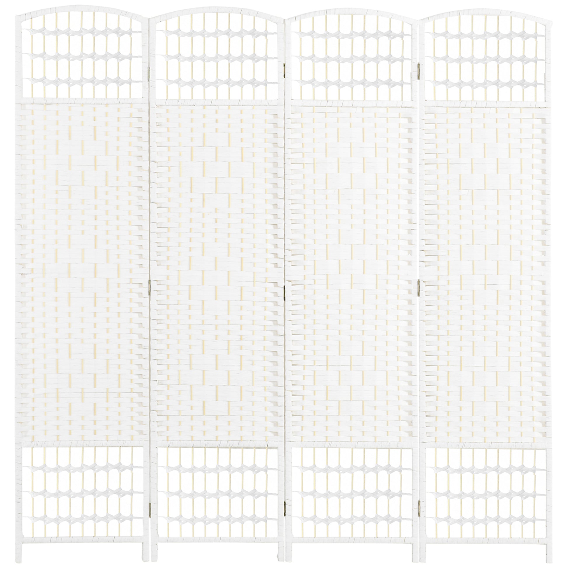 4 Panel Room Divider 160x170 cm Folding Room Separator with Paper Rope and Wood Frame Decoration for Bedroom Living Room White