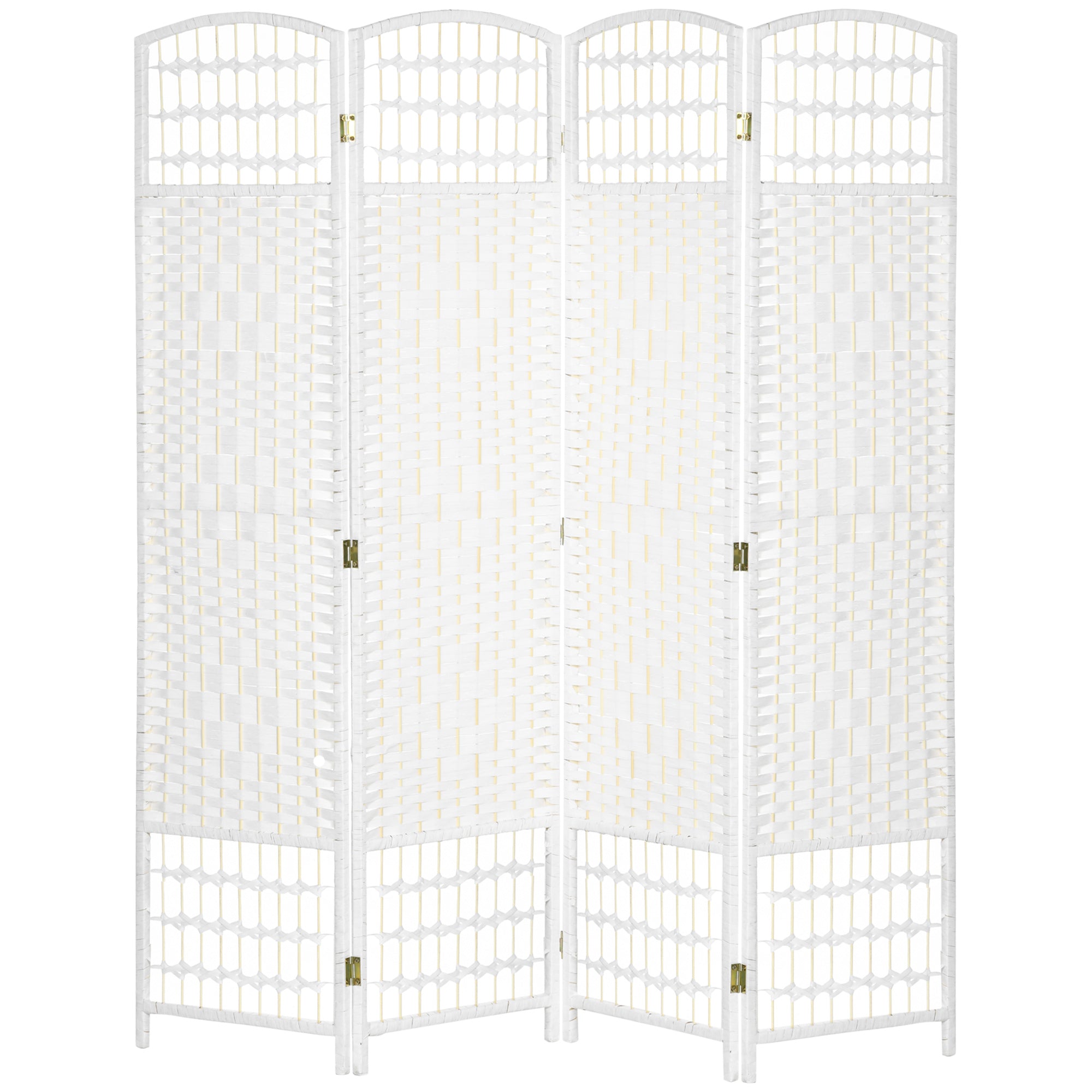 4 Panel Room Divider 160x170 cm Folding Room Separator with Paper Rope and Wood Frame Decoration for Bedroom Living Room White