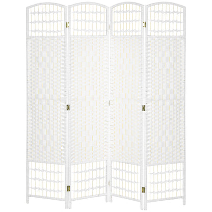 4 Panel Room Divider 160x170 cm Folding Room Separator with Paper Rope and Wood Frame Decoration for Bedroom Living Room White