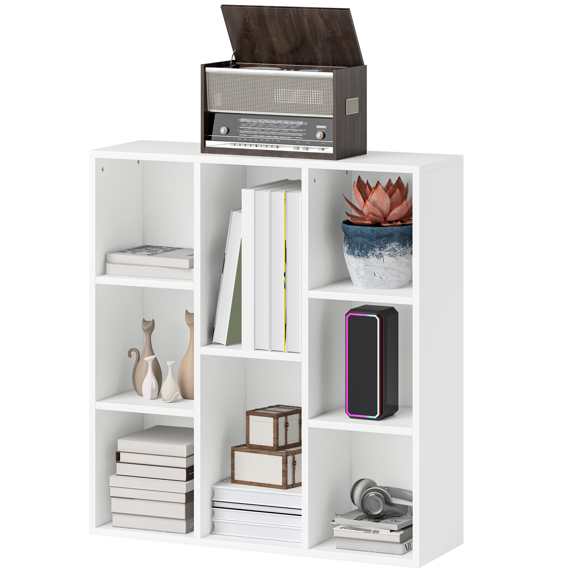 3-Tier Bookshelf with 8 Compartments Vertical or Horizontal Design for Living Room Office Bedroom 74.3x24x80 cm White