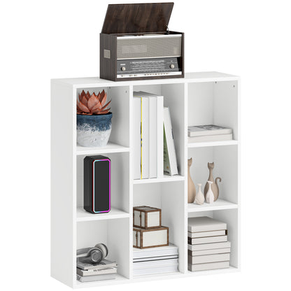 3-Tier Bookshelf with 8 Compartments Vertical or Horizontal Design for Living Room Office Bedroom 74.3x24x80 cm White