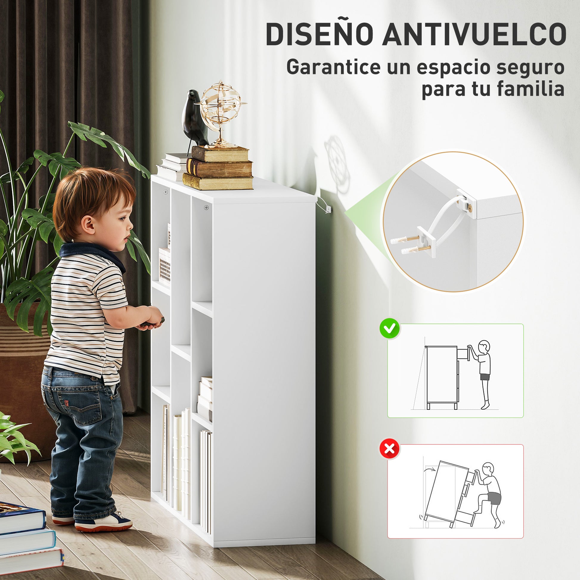 3-Tier Bookshelf with 8 Compartments Vertical or Horizontal Design for Living Room Office Bedroom 74.3x24x80 cm White