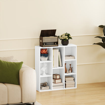 3-Tier Bookshelf with 8 Compartments Vertical or Horizontal Design for Living Room Office Bedroom 74.3x24x80 cm White