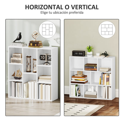 3-Tier Bookshelf with 8 Compartments Vertical or Horizontal Design for Living Room Office Bedroom 74.3x24x80 cm White