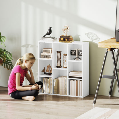 3-Tier Bookshelf with 8 Compartments Vertical or Horizontal Design for Living Room Office Bedroom 74.3x24x80 cm White