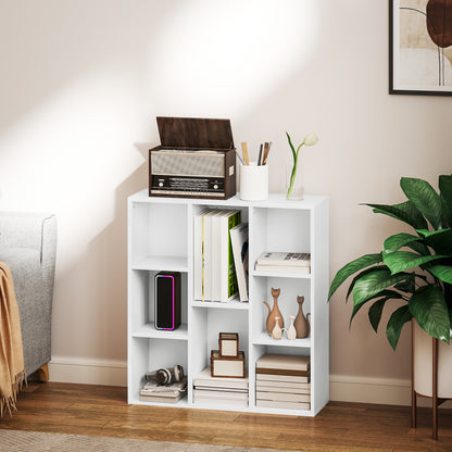 3-Tier Bookshelf with 8 Compartments Vertical or Horizontal Design for Living Room Office Bedroom 74.3x24x80 cm White