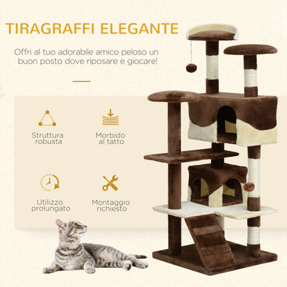 Plush and Sisal Cat Scratching Post Tree with Beds and Hanging Ball 50x50x134.5cm Coffee and Cream