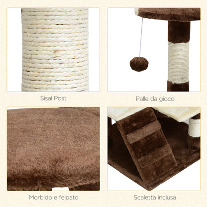 Plush and Sisal Cat Scratching Post Tree with Beds and Hanging Ball 50x50x134.5cm Coffee and Cream
