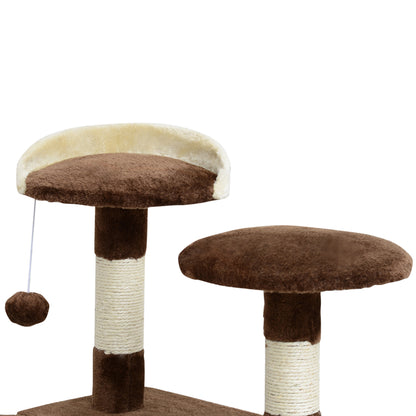Plush and Sisal Cat Scratching Post Tree with Beds and Hanging Ball 50x50x134.5cm Coffee and Cream