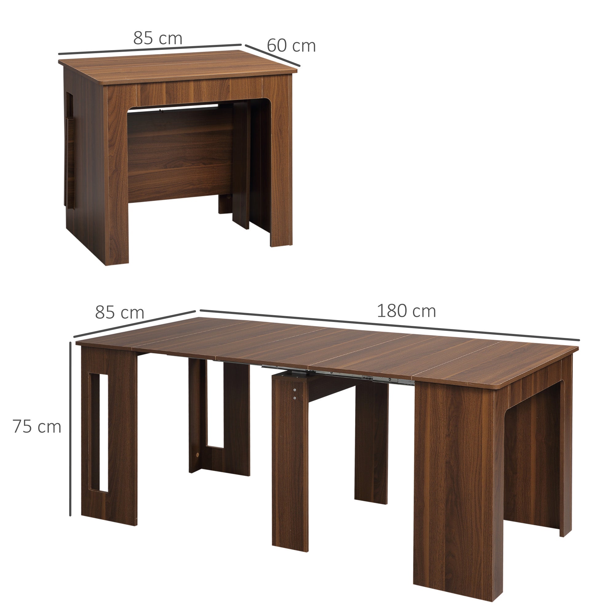 Extendable Dining Table for 4-6 People Console Table with Folding Wings Multifunctional Side Table for Study Kitchen Load 60 kg 180x85x75 cm Brown