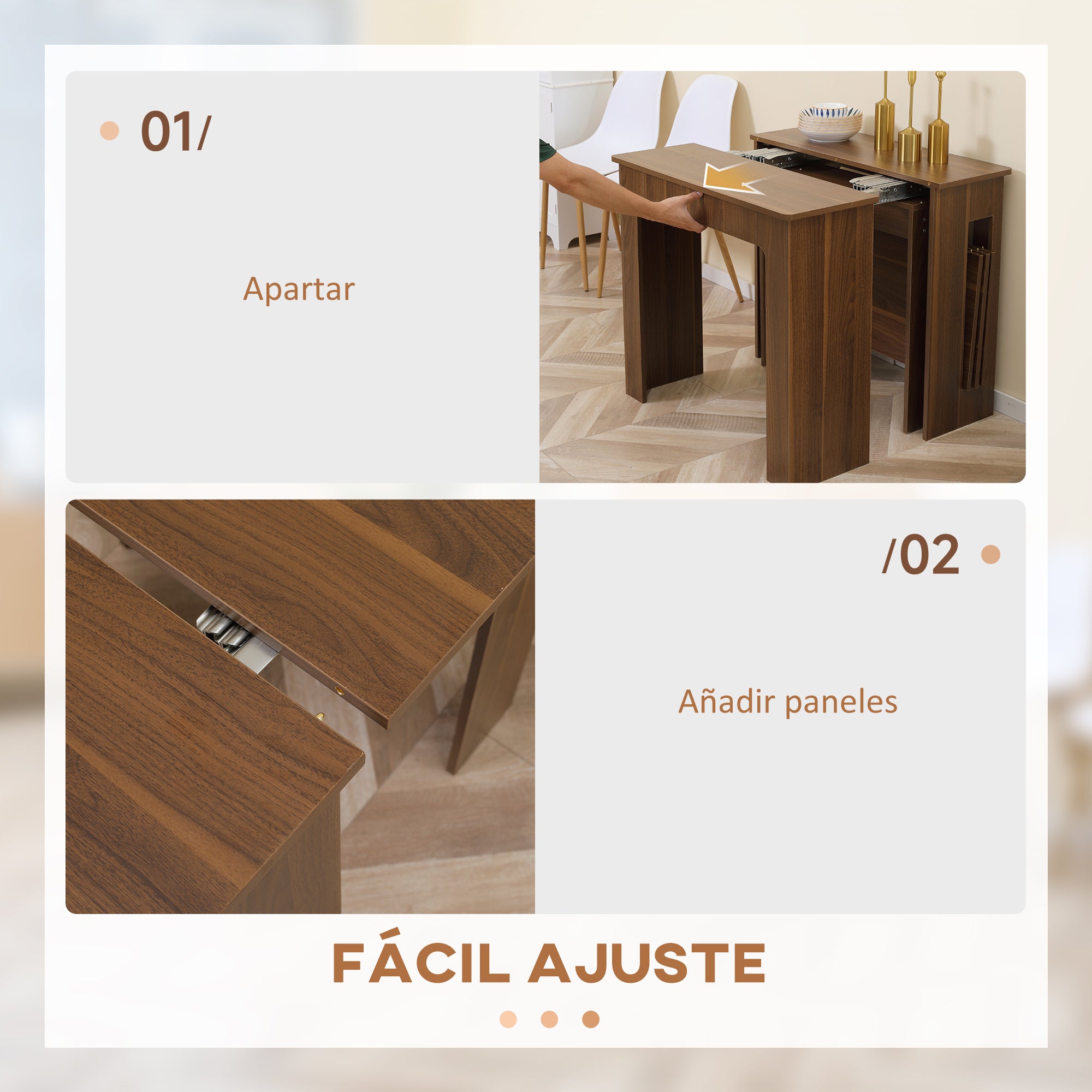 Extendable Dining Table for 4-6 People Console Table with Folding Wings Multifunctional Side Table for Study Kitchen Load 60 kg 180x85x75 cm Brown
