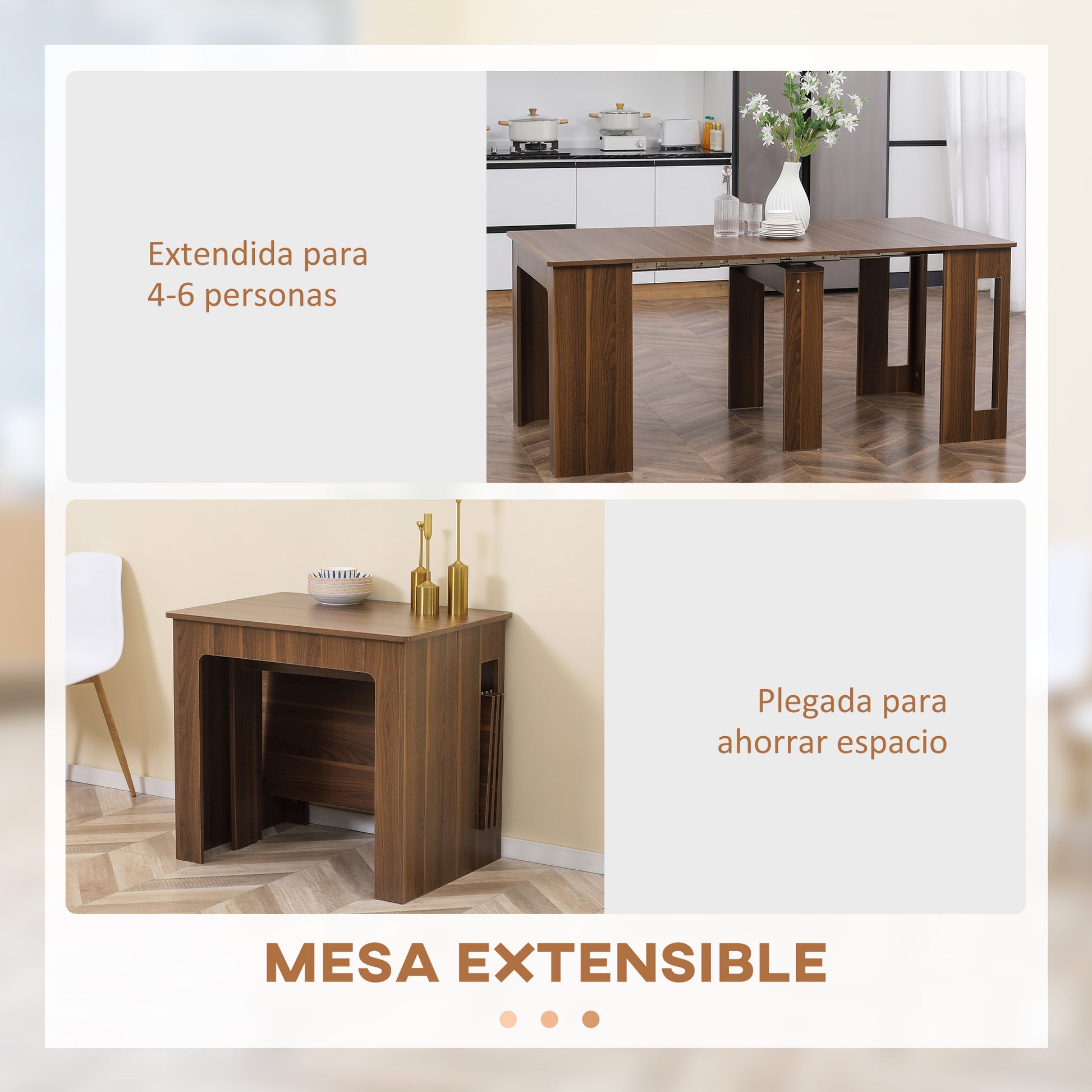 Extendable Dining Table for 4-6 People Console Table with Folding Wings Multifunctional Side Table for Study Kitchen Load 60 kg 180x85x75 cm Brown