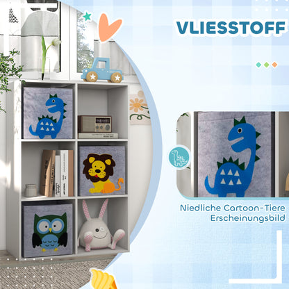 ZONEKIZ Children's Shelf Bookshelf with 3 Storage Boxes Kids Room Shelf Toy Shelf for Children's Room White+Grey 61.8 x 29.9 x 91.5 cm