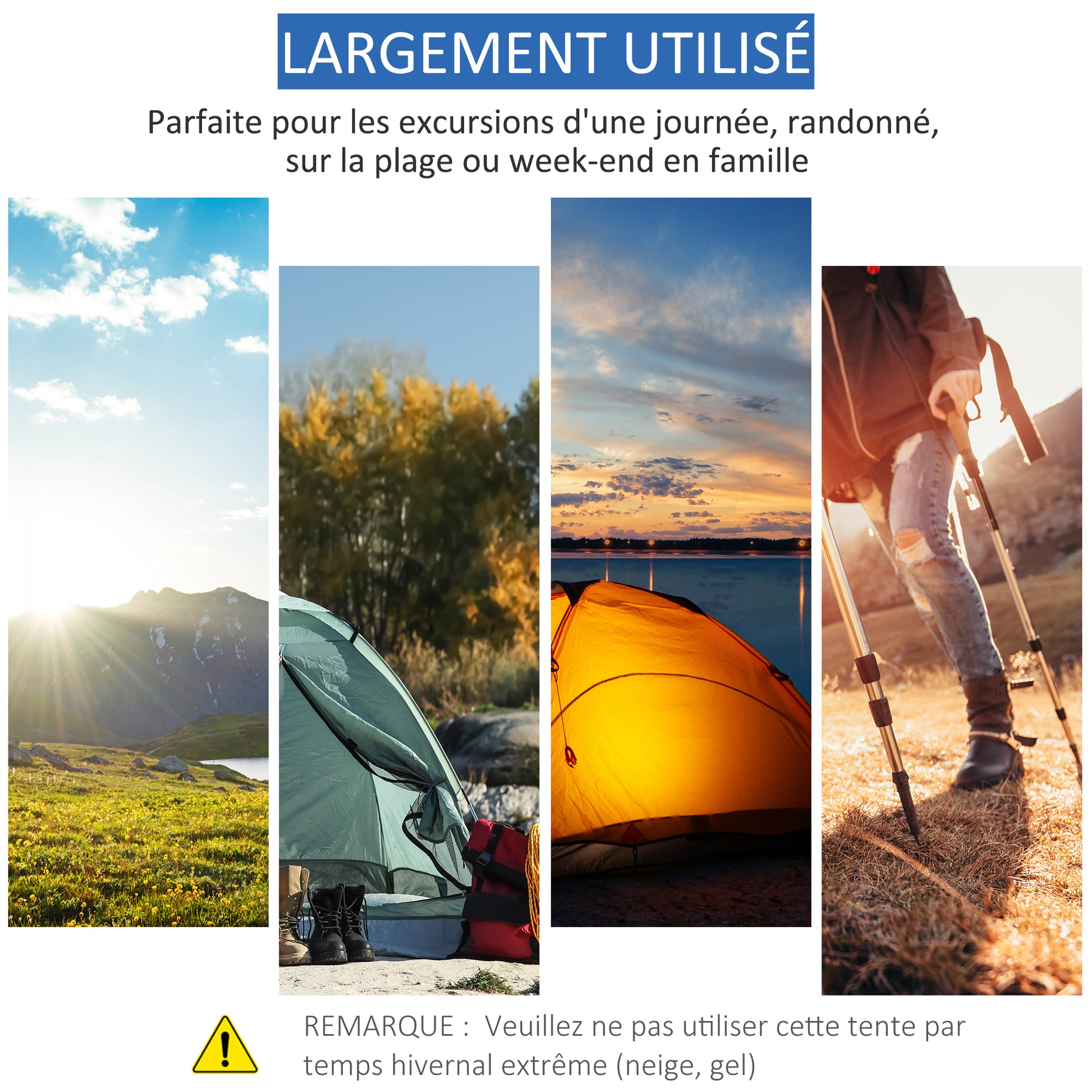 Instant Setup Pop-Up Tent - 2-Person Camping Tent - 1 Door + 2 Windows - Dim. 2.2L x 1.08W x 1.1H m - Fiberglass Polyester Blue Gray