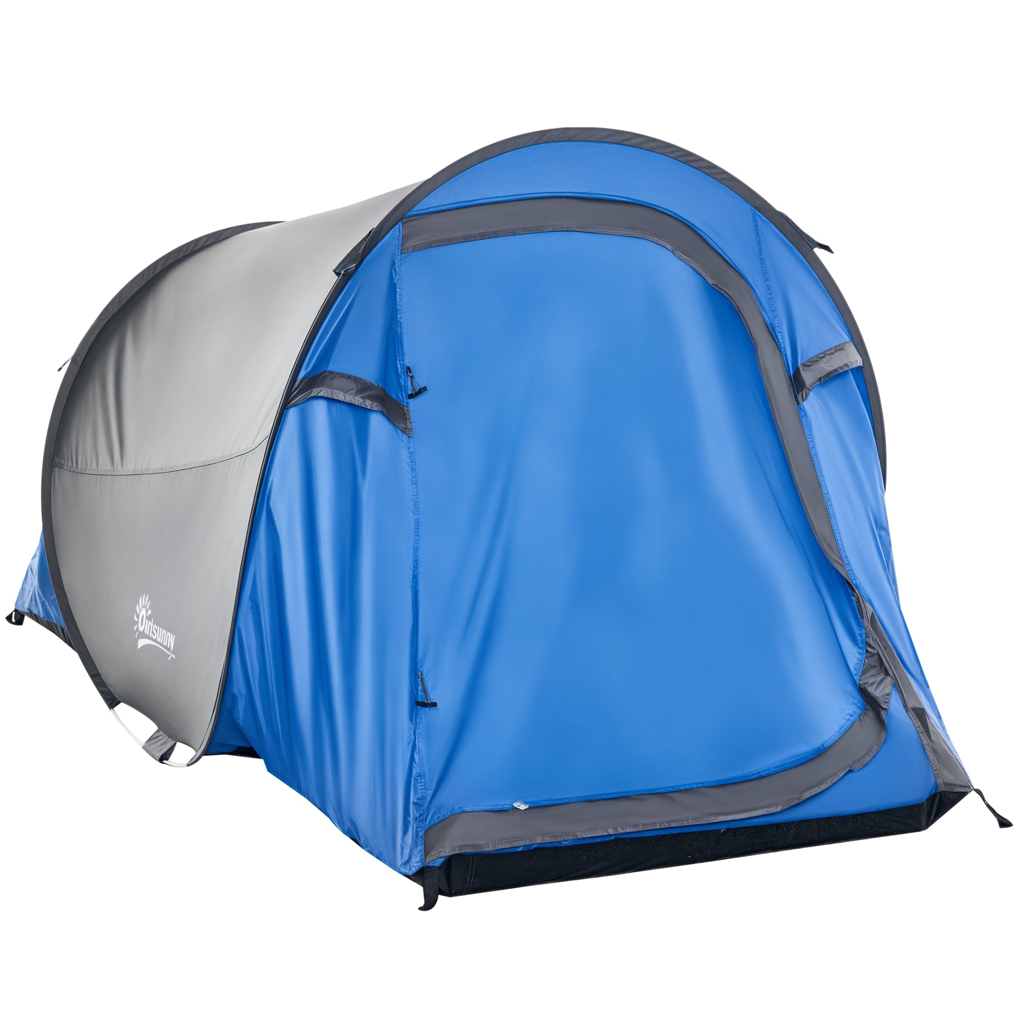 Instant Setup Pop-Up Tent - 2-Person Camping Tent - 1 Door + 2 Windows - Dim. 2.2L x 1.08W x 1.1H m - Fiberglass Polyester Blue Gray