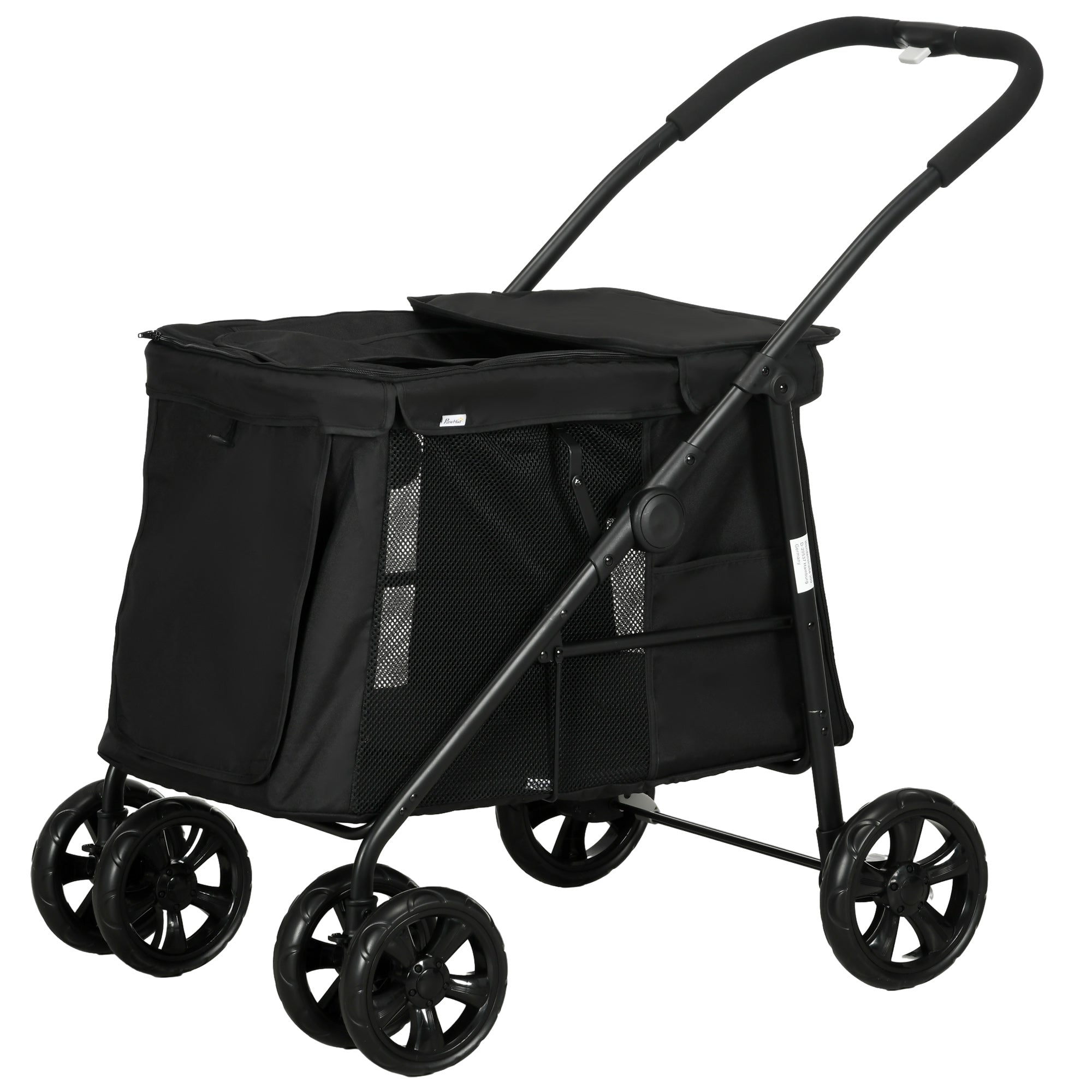 Dog Stroller, Foldable Dog Buggy, Dog Trolley with Cushion, Cat Stroller up to 20 kg, Cat Carriage for Small and Medium-Sized Dogs with Side Pockets, Mesh Window, Oxford Fabric, Black